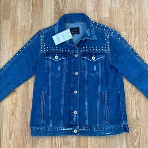 Silver Studded Western Denim Trucker Jacket